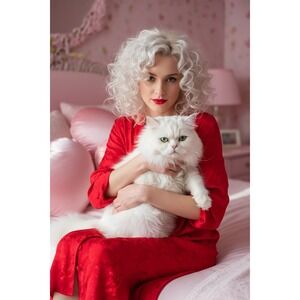 Private Luxuries Red Silk Sleep Shirt  L Valentine's Day Coquette Luxury Flirt‎